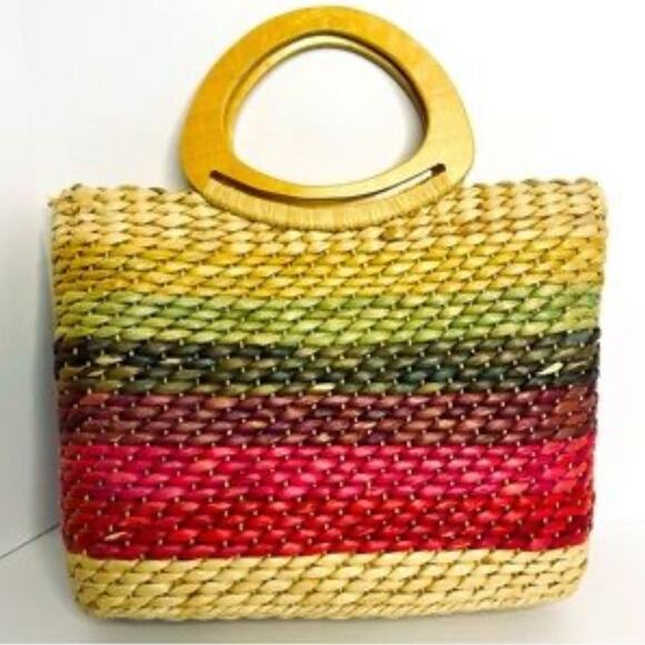 Cappelli Straworld Woven Straw Multi Colorful Shoulder Handbag Summer - Picture 1 of 5
